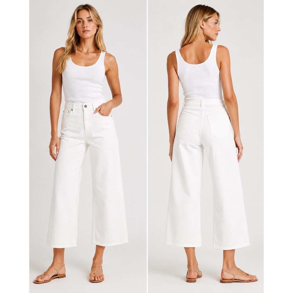 Madewell Perfect Vintage Wide Leg Crop Jeans 25 Tall‎ Ivory Cream NWT NE085